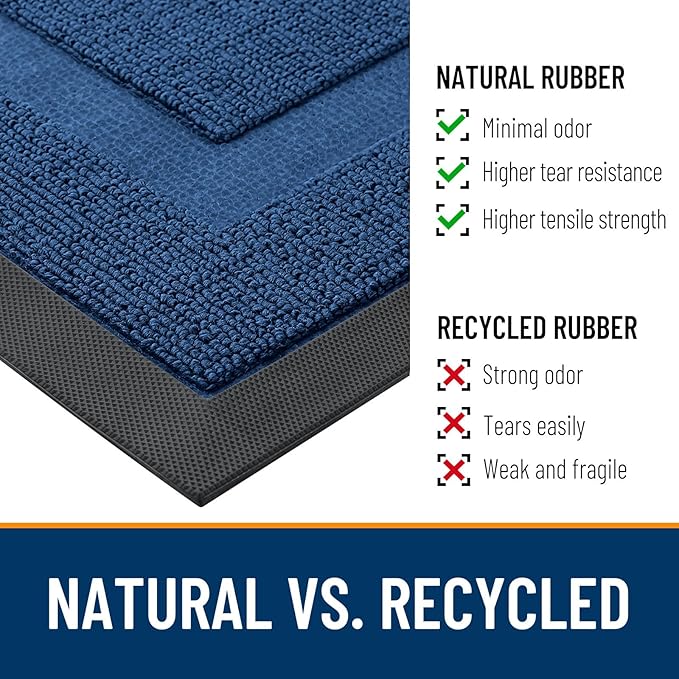 OLANLY Front Door Mat Indoor Outdoor Entrance, Waterproof All-Season, All-Weather Doormat, Sturdy Natural Rubber, Low Profile, Easy Clean Patio Porch Entryway Mat, 29.5x17, Navy Blue