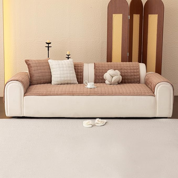 Velvet Couch Covers for Dogs, Dog Sectional Couch Covers, Pet Couchs Cover for Large Sectional, Couchs Protector for Dogs, Sectional Sofa Cover for Pet Washable(1PC,Dark Brown,27.6"×94.4")