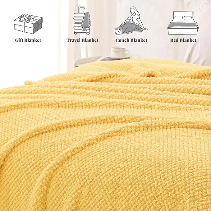 Whale Flotilla Extra Large Fuzzy Fleece Throw Blanket for Couch, 50x70 Inch Fluffy Warm Soft Jacquard Blankets for All Season, Lightweight and Cozy, Yellow