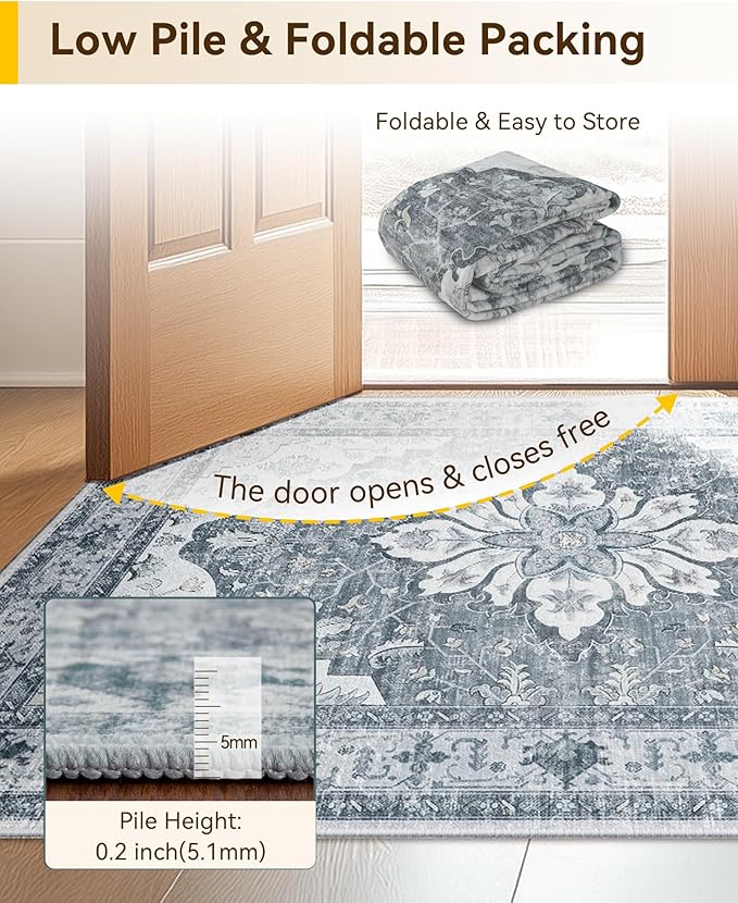 RELEANY Area Rugs 2'6''x8' Runner Rug Non Slip Washable for Kitchen Hallway Bedroom Beside Laundry Room Bathroom Rug, Floor Carpet, Light Gray Grey White