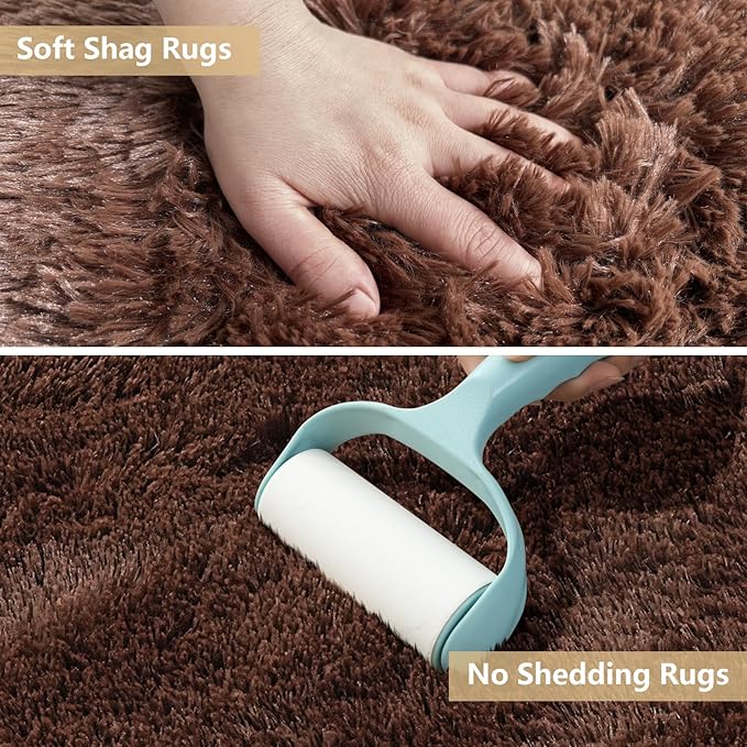 Shag Area Rugs for Bedroom Living Room,5X8 Ultra Soft Fluffy Area Rugs for Dorm, Indoor Carpet Nursery Rugs for Kids Room Home Decor,Brown