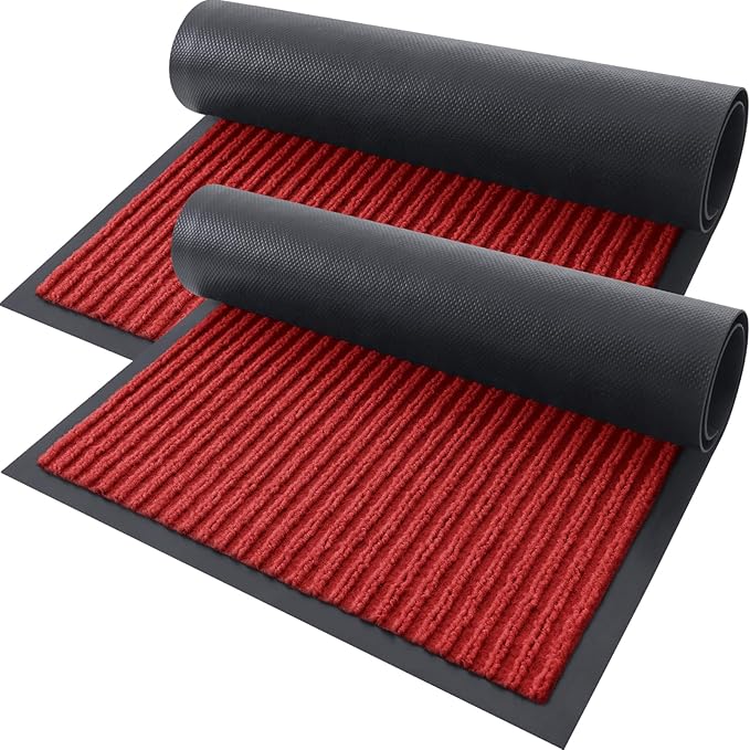 OLANLY Front Door Mat Indoor Outdoor Entrance, 2-Pack 29.5 x 17 Inch, Waterproof Heavy Duty Doormat, Fade Resistant, Low Profile, Easy Clean Patio Porch Welcome Floor Mats for Entry, Red