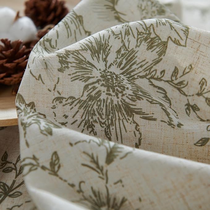 jinchan Linen Blend Floral Curtains for Living Room 84 Inch Length Farmhouse Printed Curtain Rod Pocket Back Tab Sage Green Peony Flower Patterned Drapes Bedroom Curtains Set 2 Panels