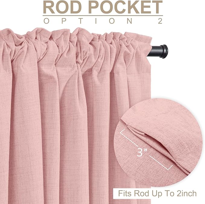 100% Blackout Shield Linen Blackout Curtains for Bedroom 108 Inches Long, Back Tab/Rod Pocket Living Room Drapes, Thermal Insulated Blackout Curtains 2 Panels Set, 50" W x 108" L,Baby Pink