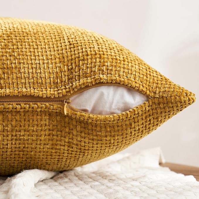 MIULEE Pack of 4 Couch Throw Pillow Covers 16x16 Inch Neutral Gold/Brown Soft Decorative Chenille Pillow Covers Farmhouse Accent Cushion Covers for Boho Home Decor Sofa Bedroom Living Room