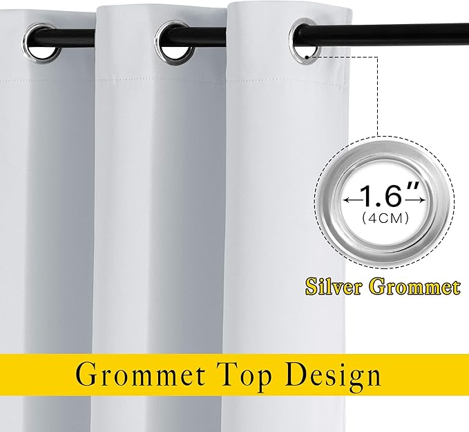 NICETOWN Blackout Living Room Curtains Greyish White - Home Fashion Ring Top Thermal Insulated Darkening Curtains for Bedroom/Living Room (2 Panels, W52 x L90, Greyish White)