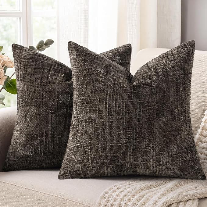 decorUhome Dark Brown Chenille Euro Sham Throw Pillow Covers 26x26 Set of 2 Textured Soft Cozy Slubby Couch Pillow Covers Modern Farmhouse Boho Decorative Pillow Cases for Bed Sofa Living Room