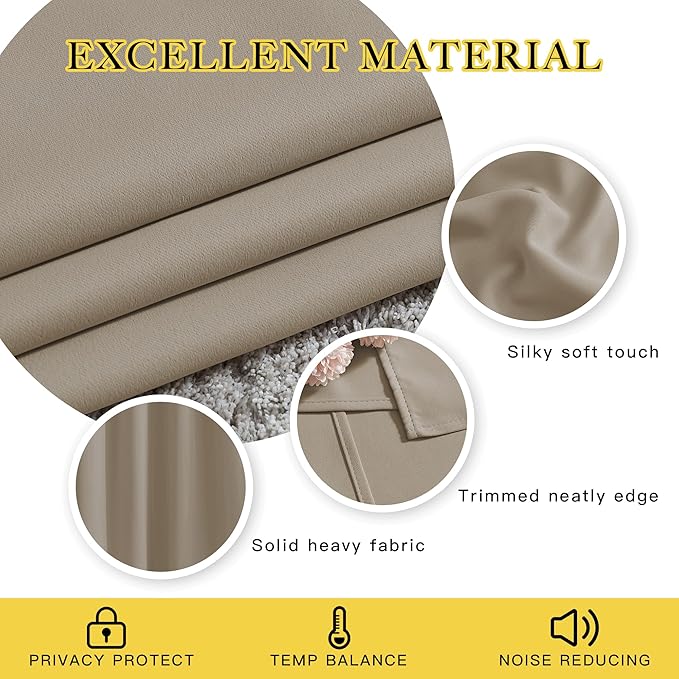 NICETOWN Blackout Curtains 54 inches Long for Bedroom - Grommet Room Darkening Solid Window Treatments Thermal Curtains for Nursery Room, Taupe, W46 x L54, 2 Panels