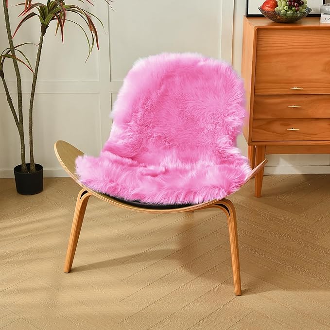 duduta Hot Pink Faux Sheepskin Throw Rug 2x3 ft, Fluffy Shag Rug for Bedroom Dorm Kids Room Fur Seat Chair Covers Non Slip