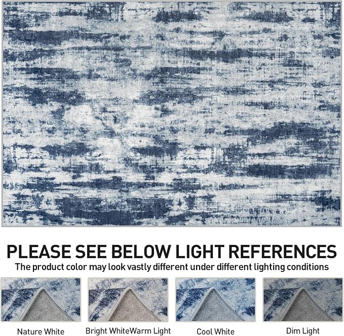 8x10 Area Rugs Washable Rug: Modern Abstract Living Room Rug Soft Anti-Skid Thin Carpet Indoor Floor Non-Shedding Carpets for Bedroom Dining Room Farmhouse Nursery Home Office Blue Grey