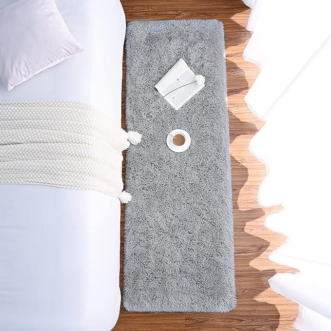 Chicrug Soft Runner Rugs for Bedroom Living Room Plush Fluffy Rug 2x5 Feet, Shag Furry Area Rug Carpet Non Shedding for Nursery Children Kids Girls Room Home Decorative, Grey