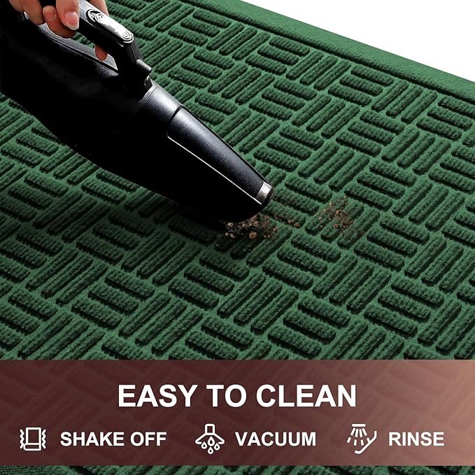 Mibao Front Door Mat Indoor Outdoor Entrance, Dirt Trapping Waterproof All-Season, All-Weather Doormat, Non-Slip Durable Natural Rubber Low Profile Easy Clean Patio Entrance Mat, 47" x 31.5", Green