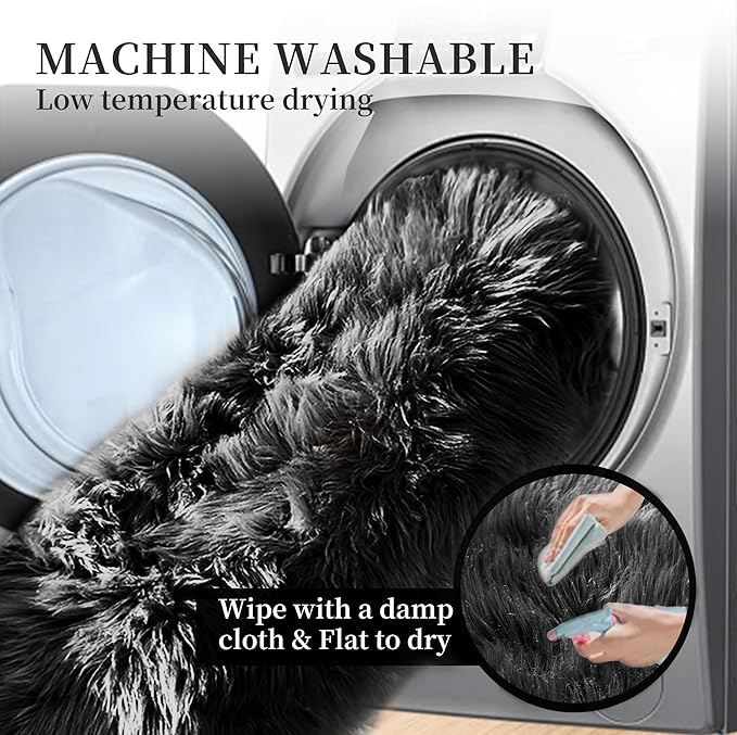 ORINOVA Black Rug for Bedroom 5x7 Area Rugs for Living Room Washable Shaggy Sheepskin Fluffy Fur Rug for Girl Room Rectangle Nursery