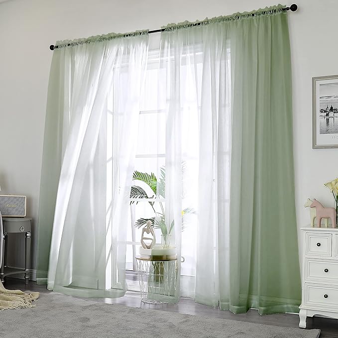 Chyhomenyc Sage Green Sheer Curtains 84 inches Long 2 Panels, Light Filtering Soft Window Treatment Voile Drapes for Living Room Bedroom, Each 42Wx84L,2 PCS