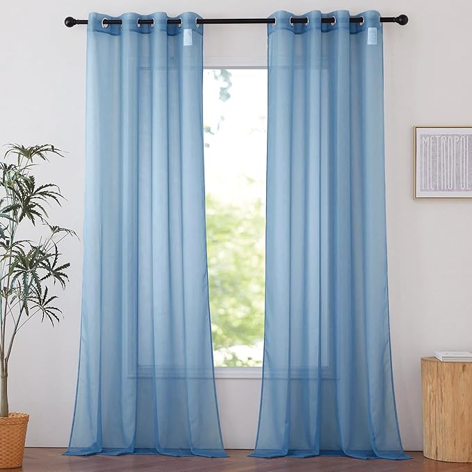 NICETOWN Stone Blue Sheer Curtains 108 inches Long, Grommet Top Elegant Voile Textured Window Treatments Light Filtering for Bedroom/Living Room, W54 x L108, 2 Panels
