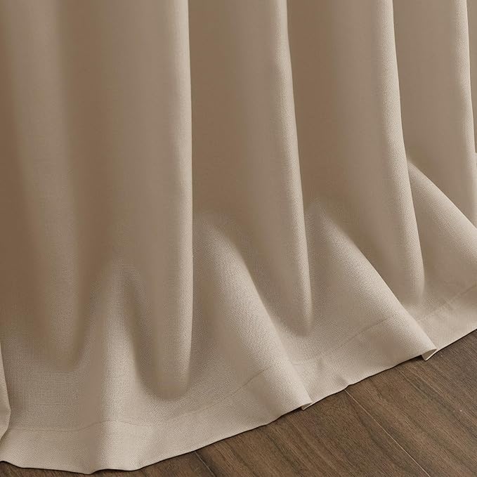 Sepia Beige Linen Curtains 90 Inches Long for Living Room Rustic Farmhouse Decor Light Filtering Semi Sheer Curtain Back Tab Rod Pocket Neutral Modern Luxury Drapes for Bedroom Office 52x90, 2 Panels