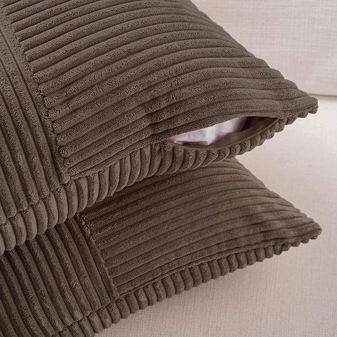 Fancy Homi 2 Packs Dark Brown Lumbar Decorative Throw Pillow Covers 14x22 Inch for Living Room Couch Bed, Rustic Farmhouse Boho Home Decor, Soft Striped Corduroy Rectangle Accent Cushion Case 35x55 cm