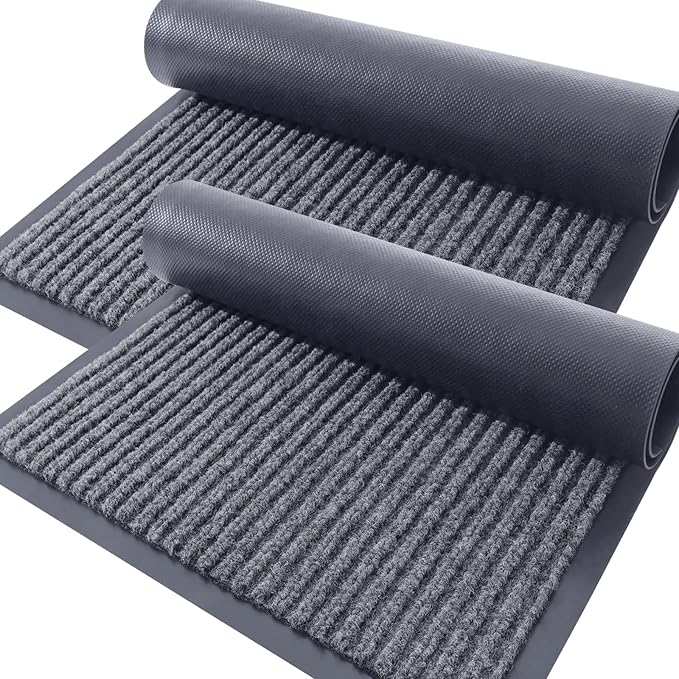 OLANLY Front Door Mat Indoor Outdoor Entrance, 2-Pack 59 x 34 Inch, Waterproof Heavy Duty Doormat, Fade Resistant, Low Profile, Easy Clean Patio Porch Welcome Floor Mats for Entry, Grey