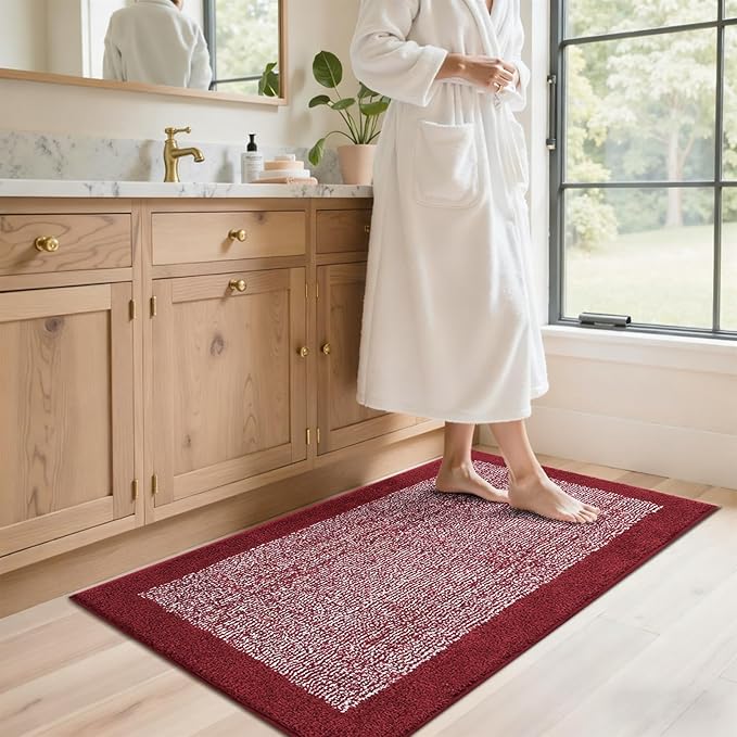 48x24 Long Bathroom Rugs Washable Non Slip, Red Bath Mat for Bathroom Floor Tub, Soft Absorbent Quick Dry Mats for Shower, Bathtub,Home Decor
