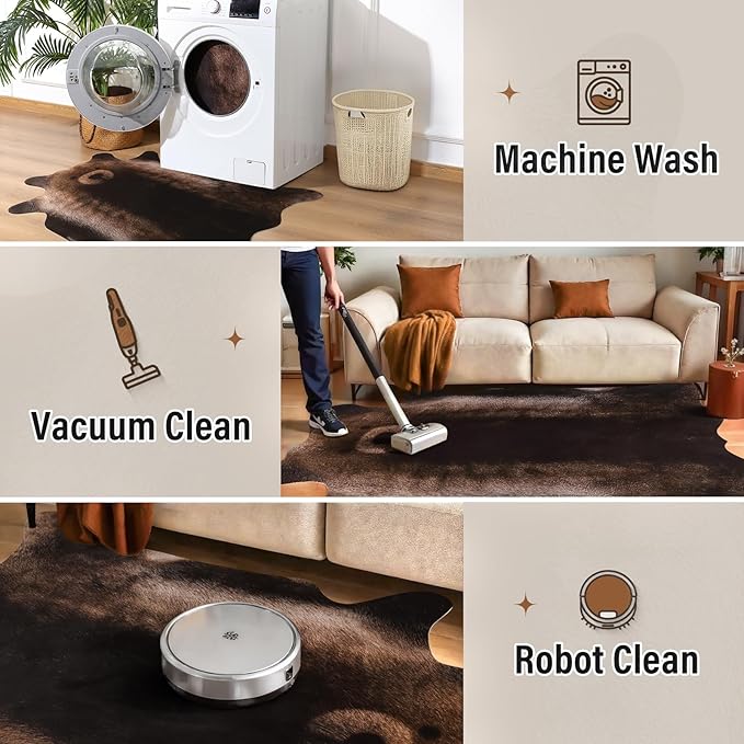 AROGAN Premium Bear Print Rug 4.6x5.2 Feet, Machine Washable Faux Fur Rug, Non-Slip Animal Print Hide Bear Skin Area Rug for Bedroom Living Room Home Decor