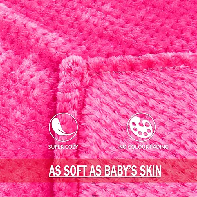 Exclusivo Mezcla Fleece Bed Blanket Queen Size, Super Soft and Warm Blankets for Couch, Sofa and Bed Waffle Textured, Cozy, Fuzzy and Lightweight (Hot Pink, 90x90 Inches)