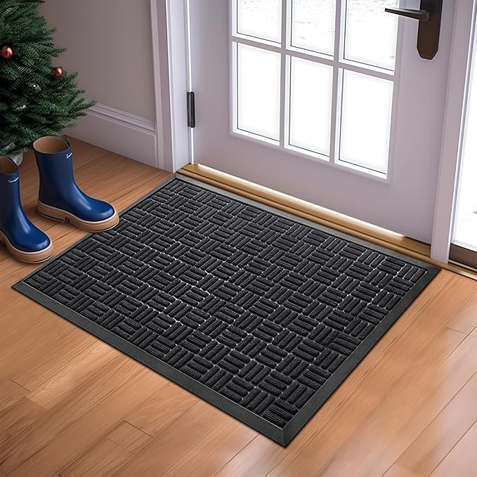 Mibao Front Door Mat, Heavy Duty Durable Welcome Mat for Outdoor Indoor, Dirt Trapper Waterproof Super Absorbent Door Mat for Entryway Outside Patio Porch, 47" x 24", Black