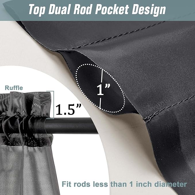 Halloween Black Sheer Curtains for Window 72 inches Long 2 Panels Set, Soft Airy Light Filtering Sheer Curtains for Living Room Bedroom, Dual Rod Pocket Solid Window Drapes, 2x42Wx72L inches