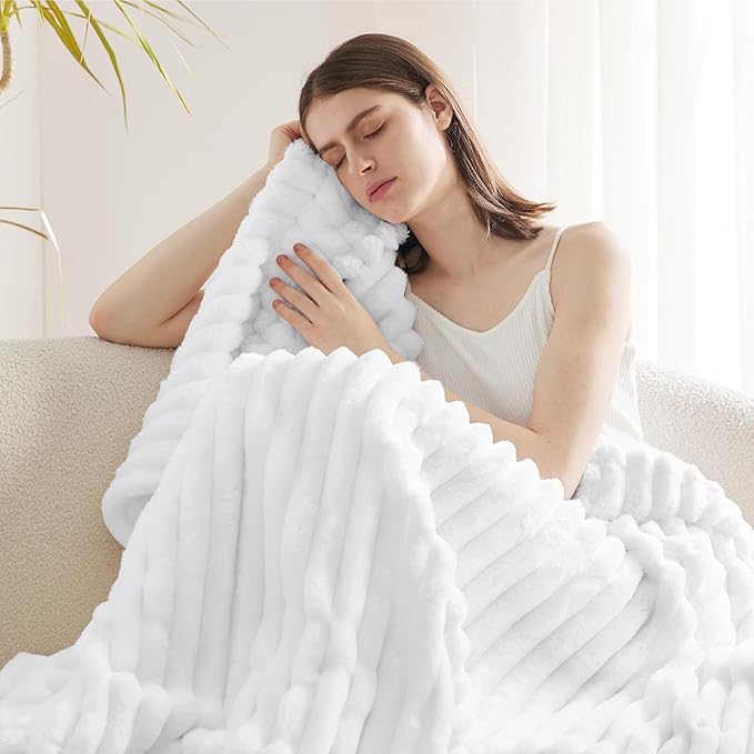 Bedsure GentleSoft White Twin XL Blanket for Bed - Cozy Soft Blankets for Women, Cute Small Fleece Throws for Girls, Birthday Gifts for Women Decor Gifts for Mom, Bright White, 66x90 Inches