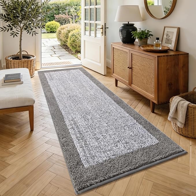 70x24 Long Bathroom Rugs Washable Non Slip, Light Grey Bath Mat for Bathroom Floor Tub, Soft Absorbent Quick Dry Mats for Shower, Bathtub,Home Decor