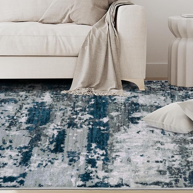 10x14 Area Rugs for Living Room Rug Washable: Abstract Large Rug Indoor Modern Carpet Non Slip for Dining Room Bedroom Nursery Home Office Navy Grey