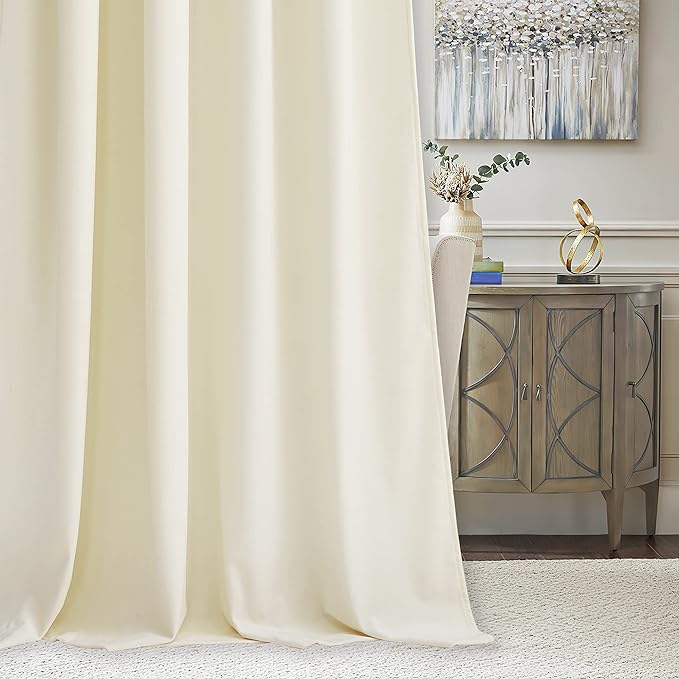 RYB HOME Ivory White Velvet Curtains 102 inches with Hook Belt, Soft Fabric Room Darkening Thermal Insulated Luxurious Home Decor Curtains for Living Room Bedroom, W 52" x L 102", 2 Panels Set