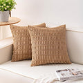 Pack of 2 Corduroy Decorative Throw Pillow Covers 16x16 Inch Soft Striped Pillow Covers Modern Farmhouse Home Decor for Sofa Living Room Couch Bed（Coffee）