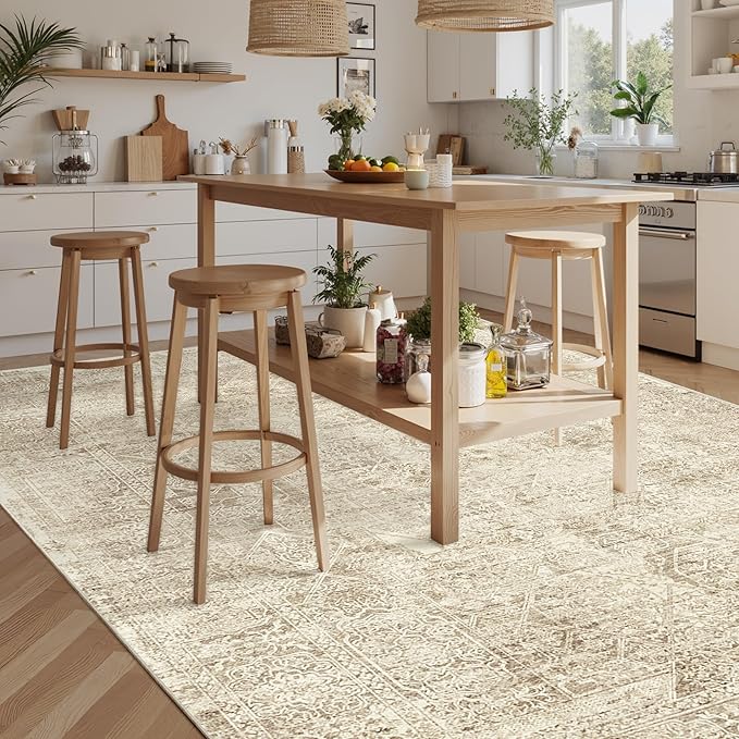 Soalmost Washable Area Rug 8x10, Large Soft Rugs for Living Room Vintage 8x10 Area Rugs for Bedroom Dining Room Floral Non-Slip Thin Brown