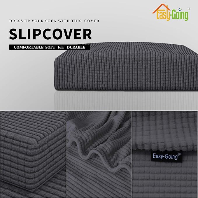 Easy-Going Stretch Cushion Cover Sofa Cushion Furniture Protector Sofa Seat Sofa slipcover Sofa Cover Soft Flexibility with Elastic Bottom(Chair Cushion,Dark Gray)