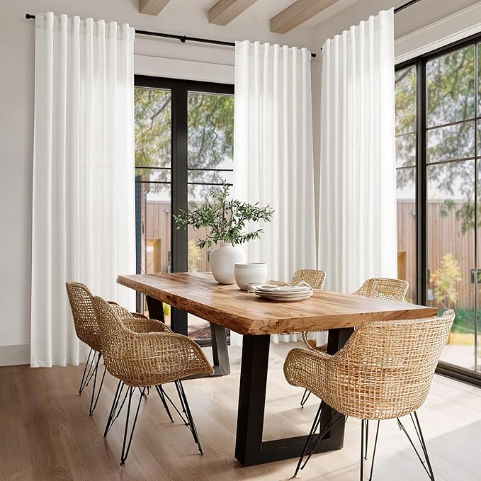 Nanspring Extra Long Beige White Curtains 108 Inch Length 2 Panels Set for Living Room Linen Semi Sheer Curtains Coastal Room Decor Floor to Ceiling Curtain for Bedroom Large Window 70x108