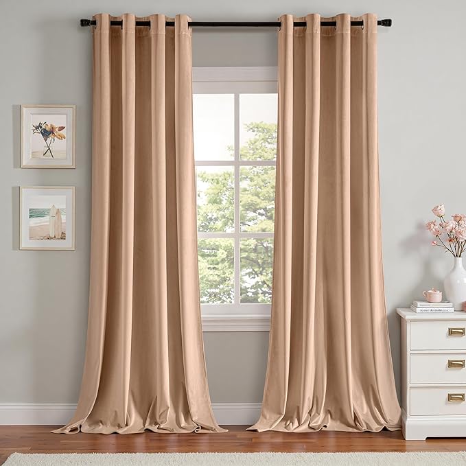 MIULEE Velvet Curtains Blush Beige Elegant Grommet Thermal Insulated Soundproof Room Darkening Curtains/Drapes for Classical Living Room Bedroom Decor 52 x 108 Inch Set of 2