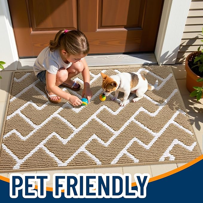 OLANLY Front Door Mat, Non-Slip Rubber Backing, Dirt Resistant and Absorbent, Washable, Easy to Clean Low-Profile Indoor Doormat for Back Door, Entryway, Inside Entrance, 48x32, Beige