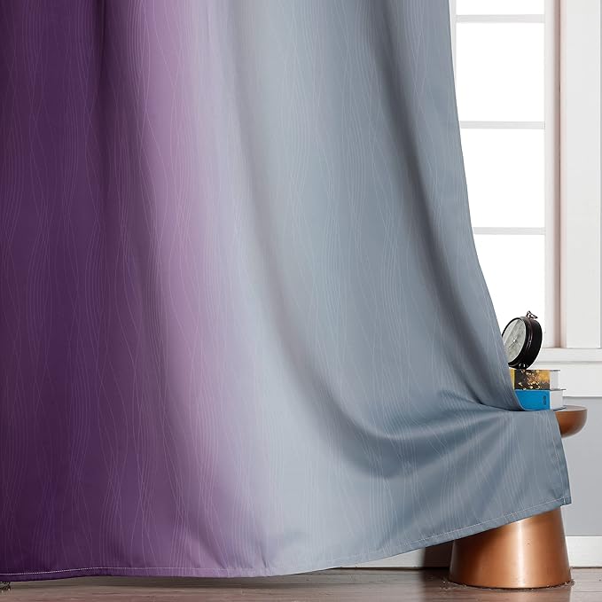 Estelar Textiler Purple and Grey Ombre Blackout Curtains 102 Inches Long for Bedroom, Thermal Insulated Full Room Darkening Grommet Gradient Drapes for Living Room, 52Wx102L, 2 Panels
