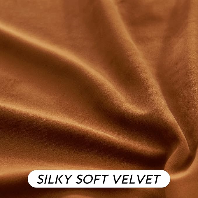 RYB HOME Orange Velvet Curtains 102 inches with Hook Belt, Soft Fabric Room Darkening Thermal Insulated Luxurious Home Decor Curtains for Living Room Bedroom, W 52" x L 102", 2 Panels Set