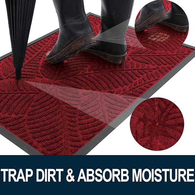 Colorxy Waterproof Doormat, Sturdy Natural Rubber Front Indoor Mat, Non Slip Low Profile Indoor Outdoor Door Mats, Stain and Fade Resistant Floor Mats, Easy Clean Patio Entry Mat, 48''x32'', Burgundy