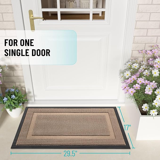 OLANLY Front Door Mat Indoor Outdoor Entrance, Waterproof All-Season, All-Weather Doormat, Sturdy Natural Rubber, Low Profile, Easy Clean Patio Porch Entryway Mat, 59x23, Mocha