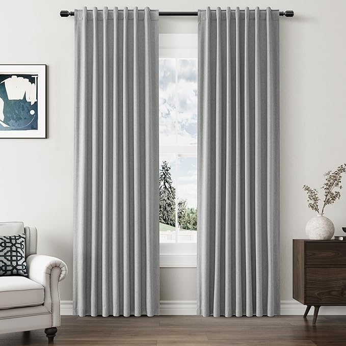 Guken 100% Blackout Linen Curtains 84 Inch Length 2 Panels Set for Living Room Bedroom Back Tab Thermal Insulated Black Out Linen Drapes Room Darkening Window Curtains 84 Inches Long,Dark Grey