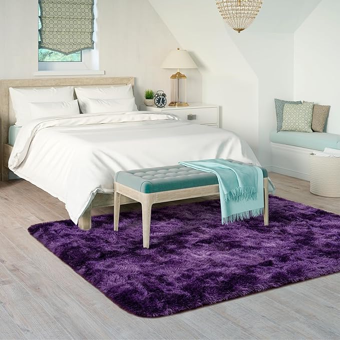 Goideal Fluffy Rug for Bedroom Living Room, 5x7 Purple Area Rugs, Faux Fur Shag Modern Carpet Ultra Soft Girls Boys Room Home Decor, Tie-Dyed