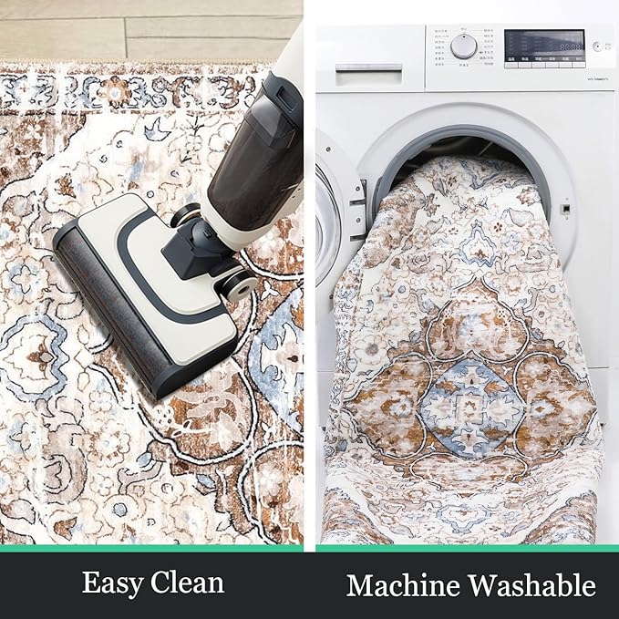 HEBE Hallway Runner Rug 2'x8' Washable Vintage Distressed Area Rugs Non Slip Laundry Rug Runner Boho Floor Carpet Runners for Hallways Entryway Laundry Room Kitchen Bathroom