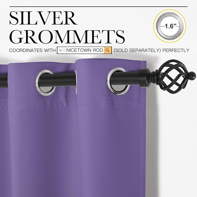 NICETOWN Bedroom Curtain Panels Blackout Draperies, Thermal Insulated Solid Grommet Blackout Curtains/Drapes (Lilac Purple, 1 Pair, 29 by 40-inch)