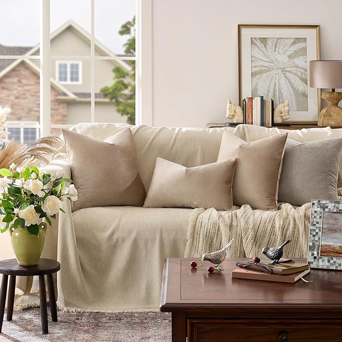 GIGIZAZA Decorative Throw Pillow Covers 20x20,Set of 2 Taupe Square Couch Pillow Covers,Velvet Sofa Boho Cushion Pillows