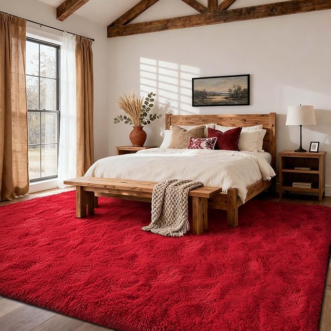8x10 Ft Extra Large Shag Rugs for Living Room, Ultra Soft Fluffy Furry Area Rugs for Bedroom Indoor Floor, Aesthetic Carpet for Kids Home Decor (Red)