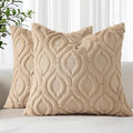decorUhome Throw Pillow Covers 26x26 Inch Set of 2, Soft Plush Faux Wool Light Khaki Solid Couch Pillow Covers, Accent Euro Sham Farmhouse Neutral Square Pillow Cases for Sofa Bed Living Room