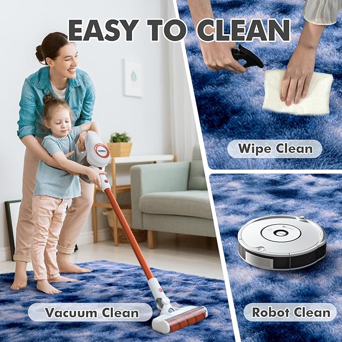 9x12 Ft Extra Large Shag Rugs for Living Room, Ultra Soft Fluffy Furry Area Rugs for Bedroom Indoor Floor, Aesthetic Carpet for Kids Home Decor (Blue)