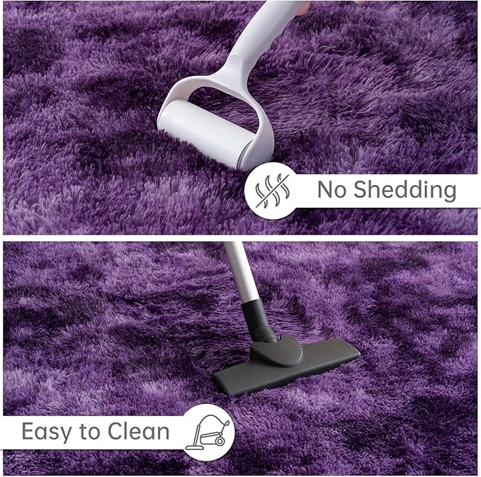 Goideal Fluffy Runner Rug for Bedroom Living Room, 2x6 Purple Bedside Rugs, Faux Fur Shag Modern Carpet Ultra Soft Girls Boys Room Home Decor, Tie-Dyed